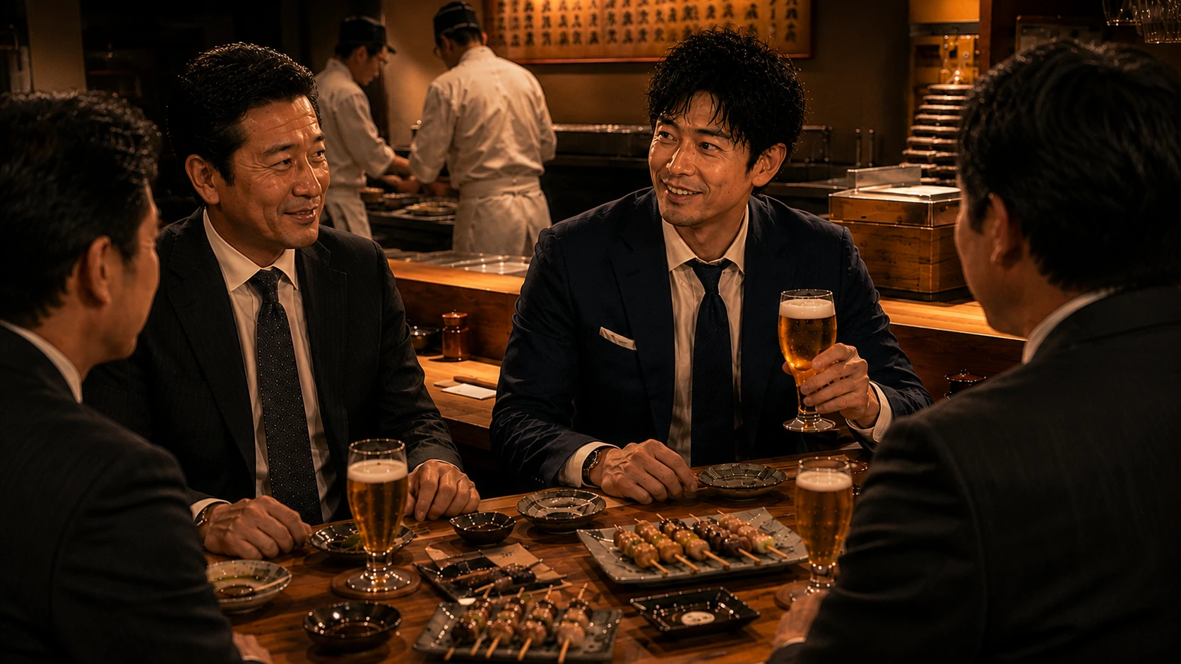 仕事仲間との会食を楽しむ男性たち